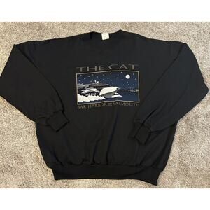 Vintage The Cat Bar Harbor Yacht Boat Sweatshirt Yarmouth Crewneck Black XL